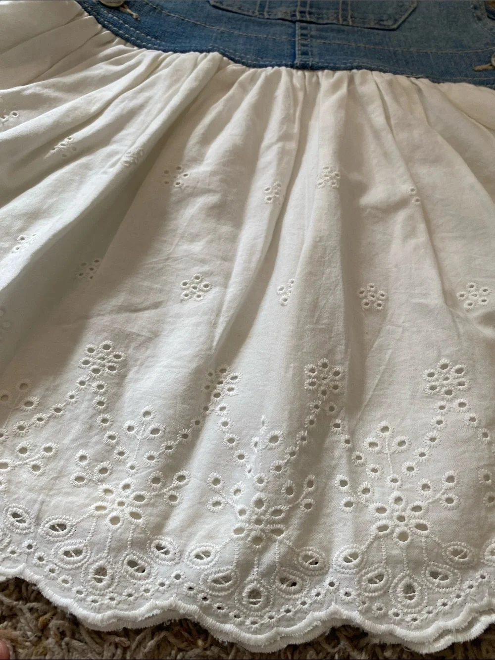 OshKosh B'gosh Denim & White Eyelet Skirt Overalls Dress 4T